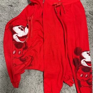 Red Mickey Mouse Hoodie & Sweatpants Set